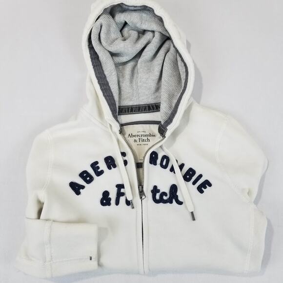 Y2K A&F Spell Out Zip Hoodie Medium White Vintage Campus Style - Picture 2 of 14